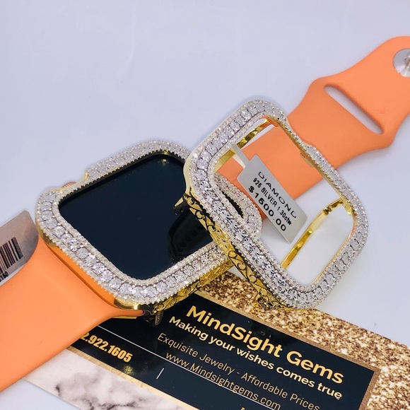 Real diamond Apple Watch bezel for series 8 Genuine diamonds NOT CZ 45mm, 41mm - Picture 4 of 15